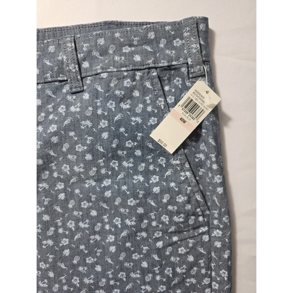 IZOD Saltwater Shorts 40W Blue Print Stretch Summer Casual MSRP $50 NWT